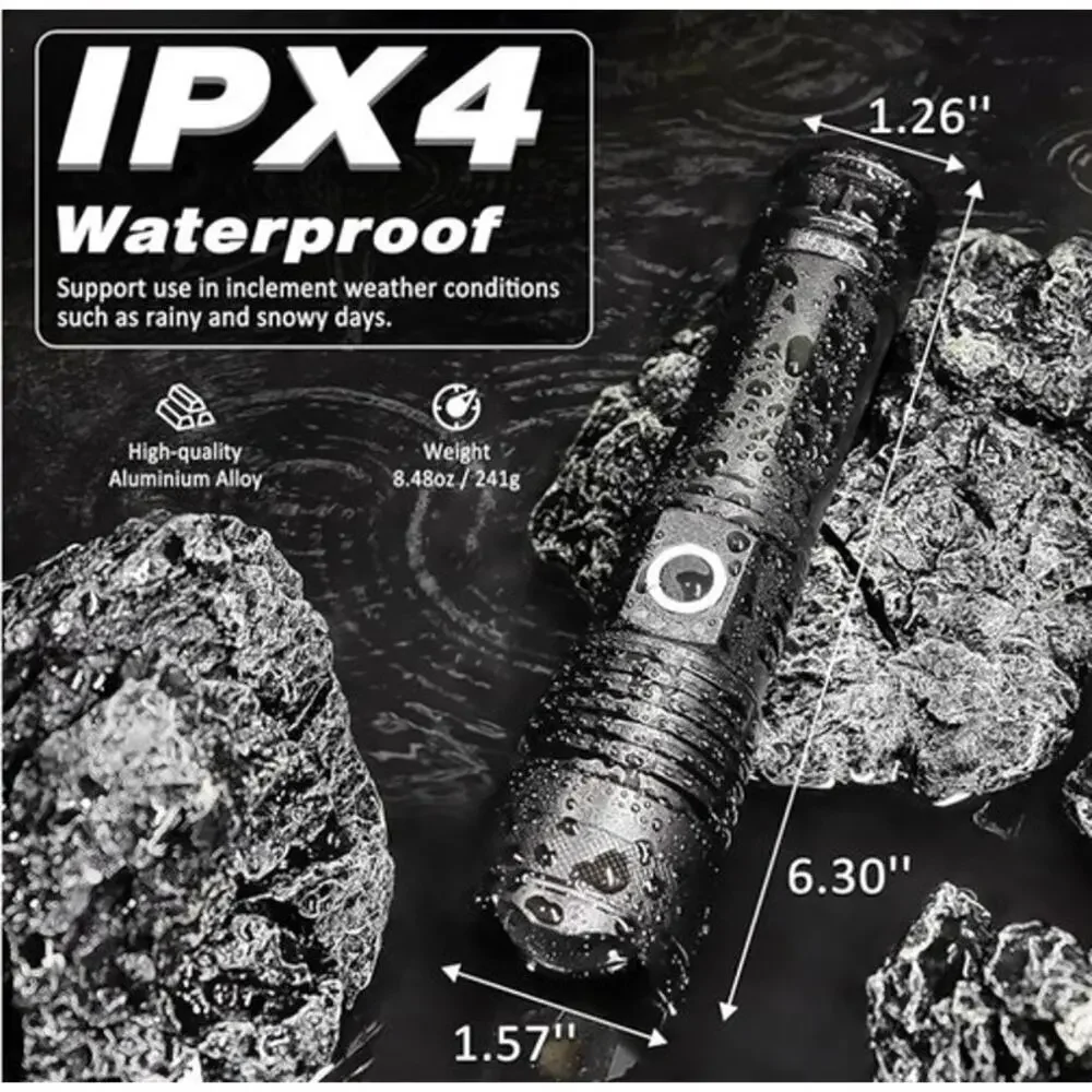 ISUNMEA Rechargeable Strong Flashlight, 2Packs Zoomable LED Powerful Flashlight